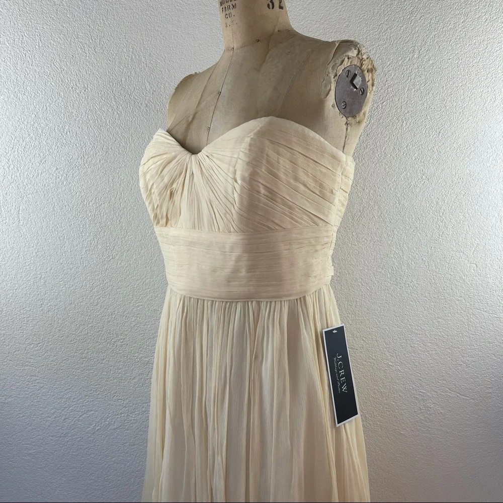 JCrew l 12 Silk Chiffon Pleated Strapless Sweetheart Wedding Bridal Formal Dress